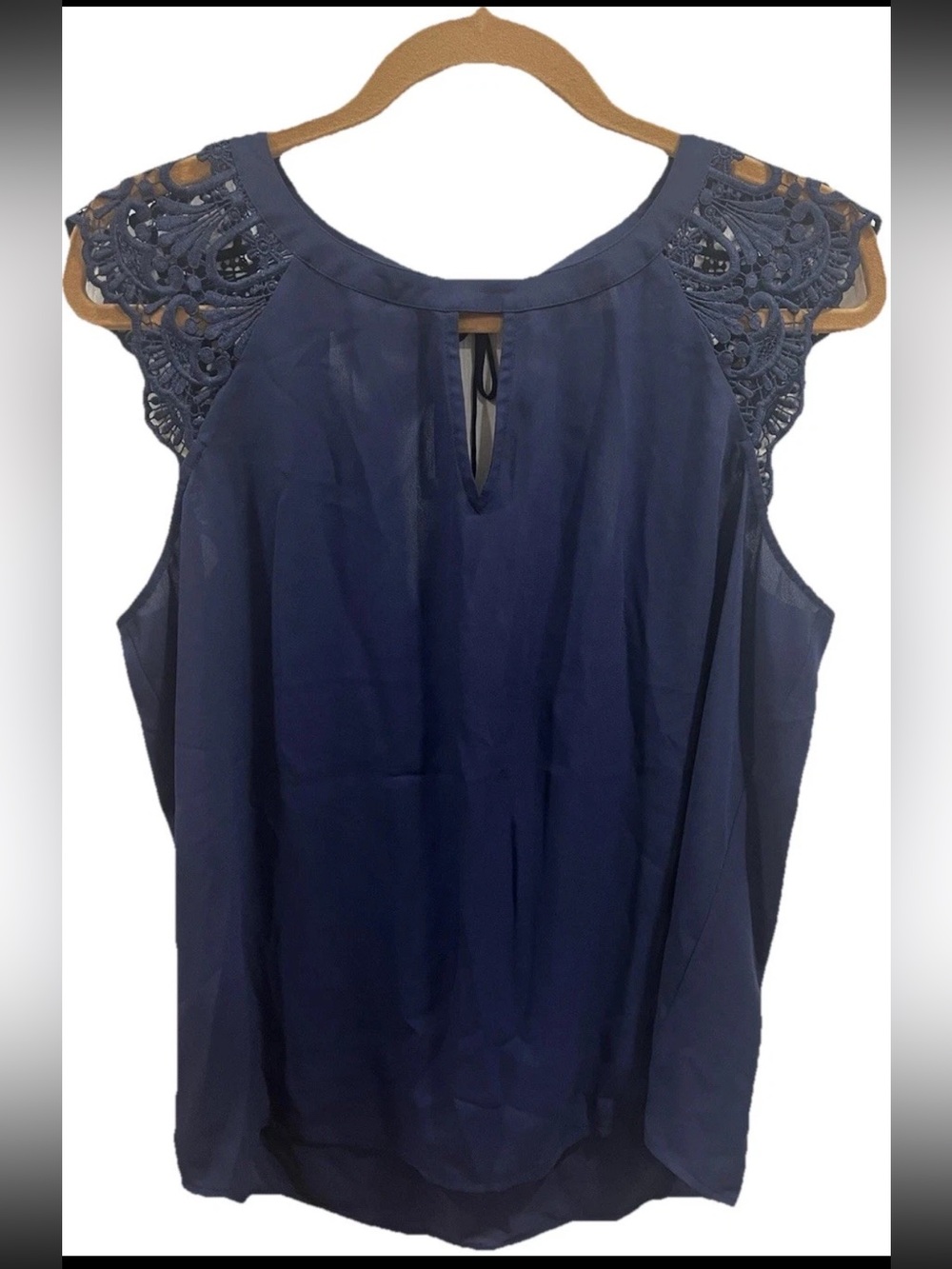 NWT Express Blue Lace Cap Sleeve Blouse Size Large